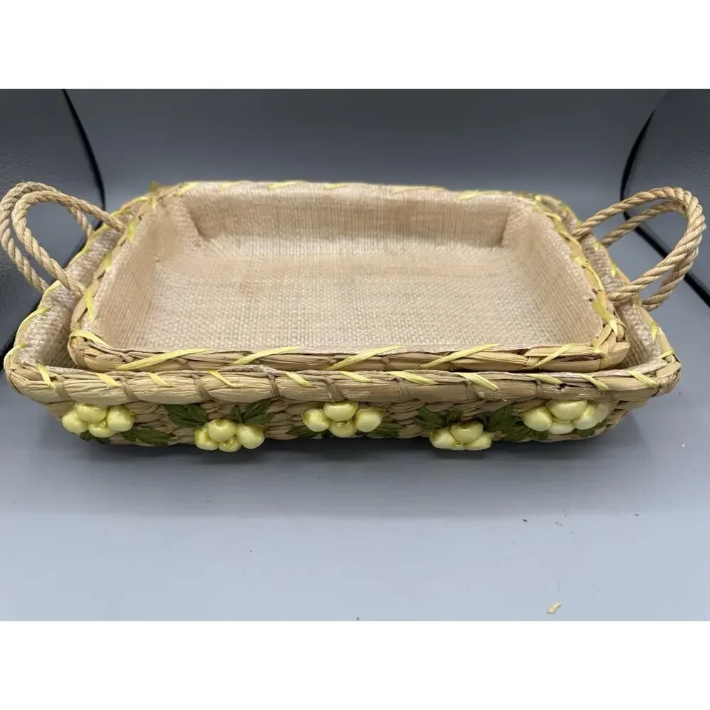 Set of 2 Vintage Wicker Casserole Carrier Trays Hot Dish Holders